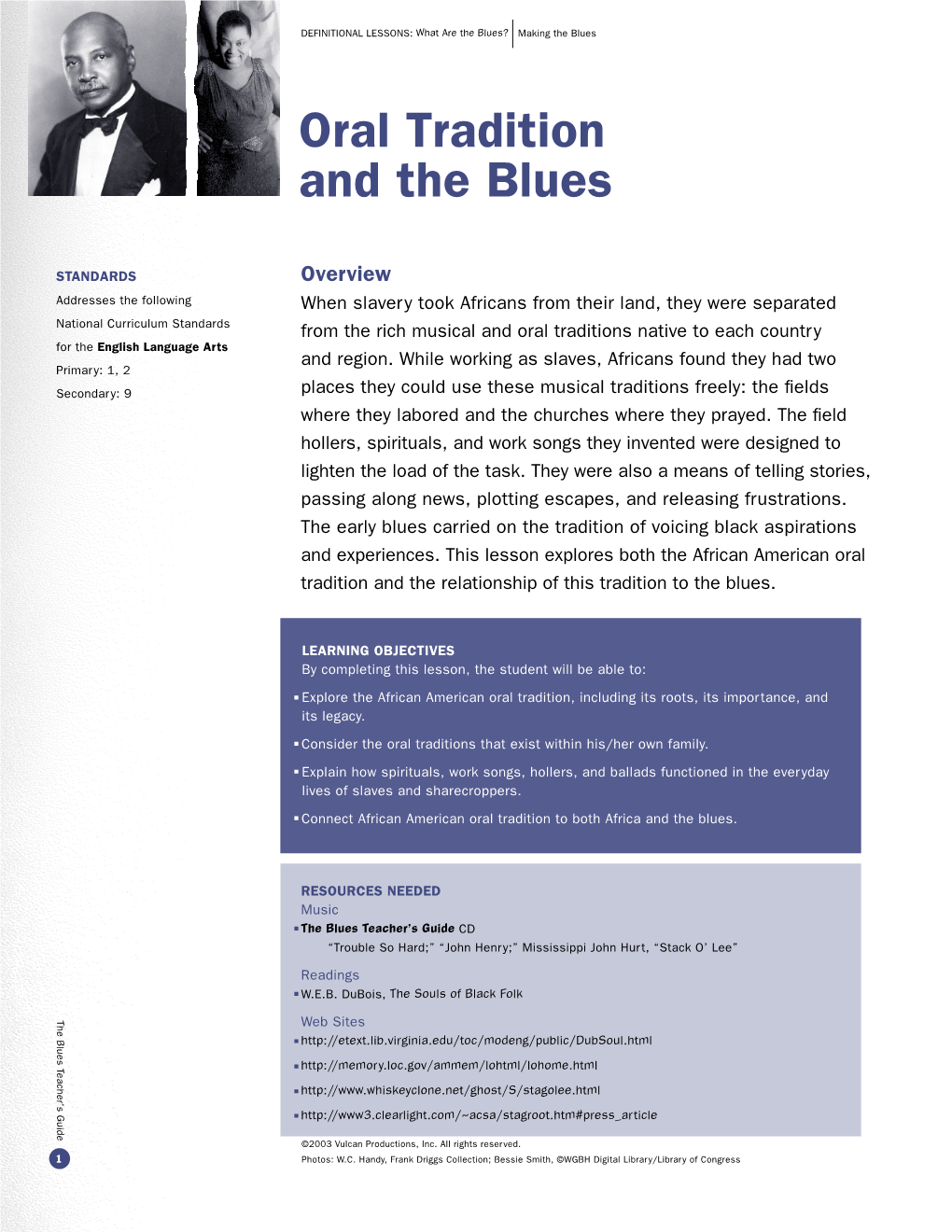 Oral Tradition and the Blues Fire Contains Good References to African American Oral Tradition