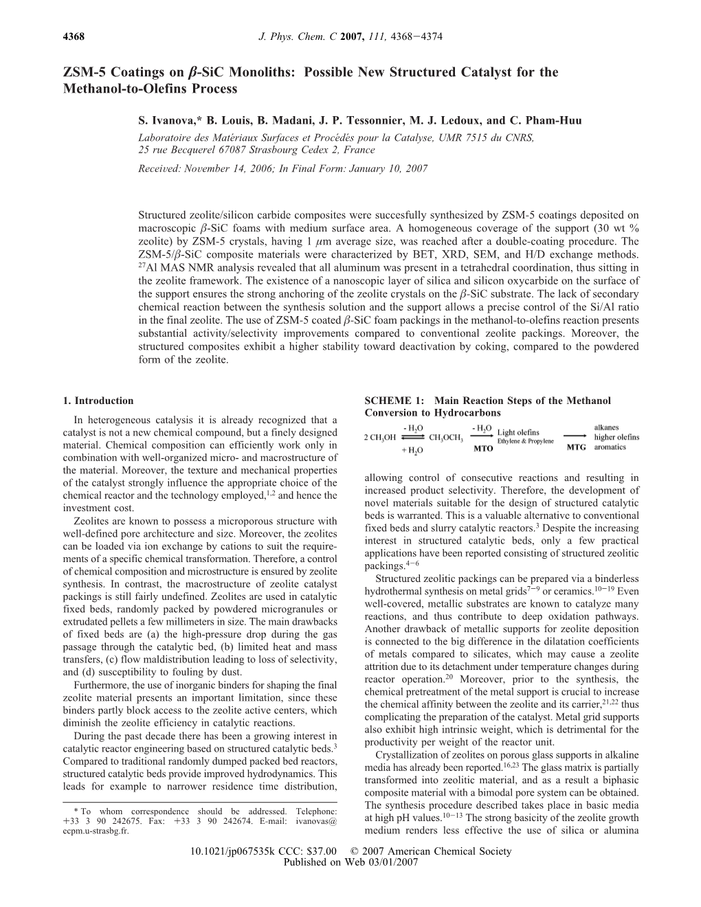 ZSM-5 Coatings on Β-Sic Monoliths: Possible New Structured Catalyst for the Methanol-To-Olefins Process