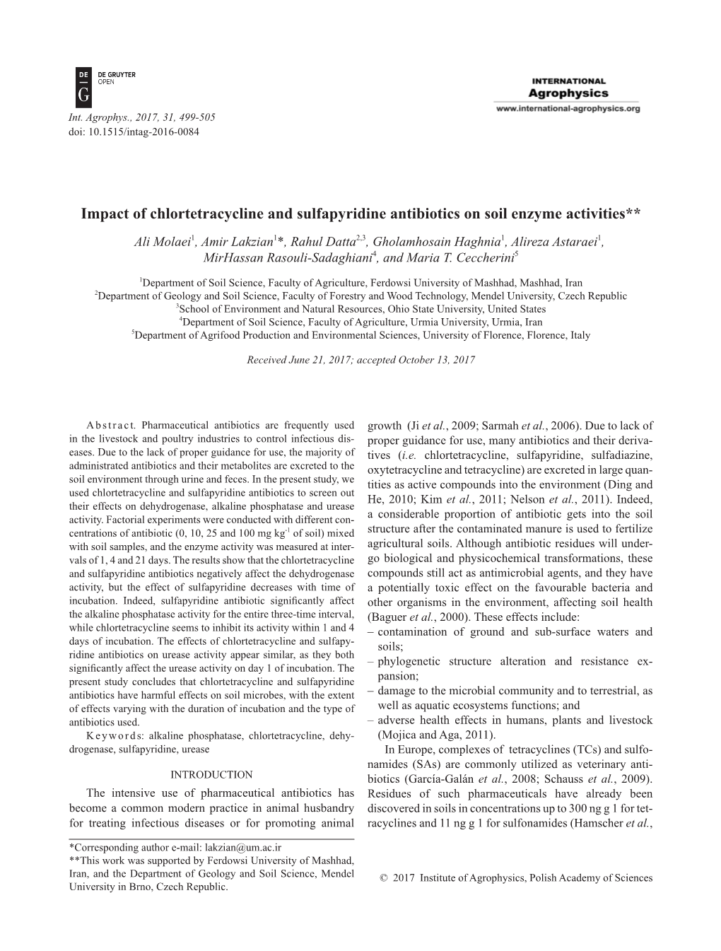 Impact of Chlortetracycline and Sulfapyridine Antibiotics on Soil