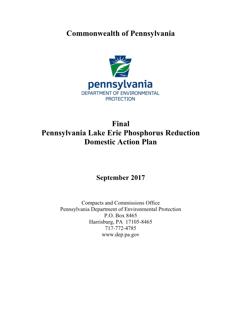Pennsylvania Lake Erie Phosphorus Reduction Domestic Action Plan