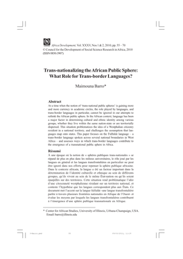 Trans-Nationalizing the African Public Sphere: What Role for Trans-Border Languages?