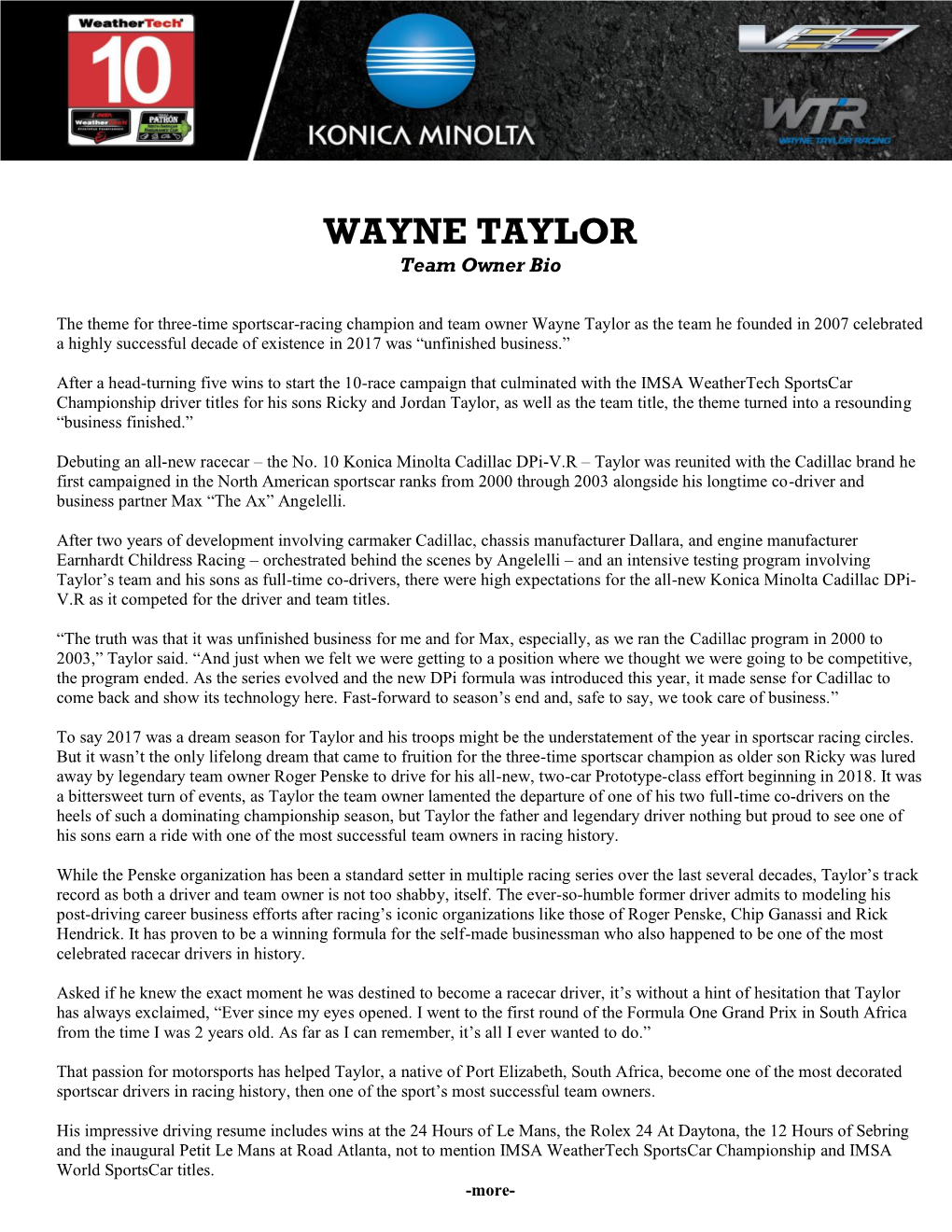 WAYNE TAYLOR Team Owner Bio