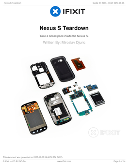 Nexus S Teardown Guide ID: 4365 - Draft: 2013-08-06