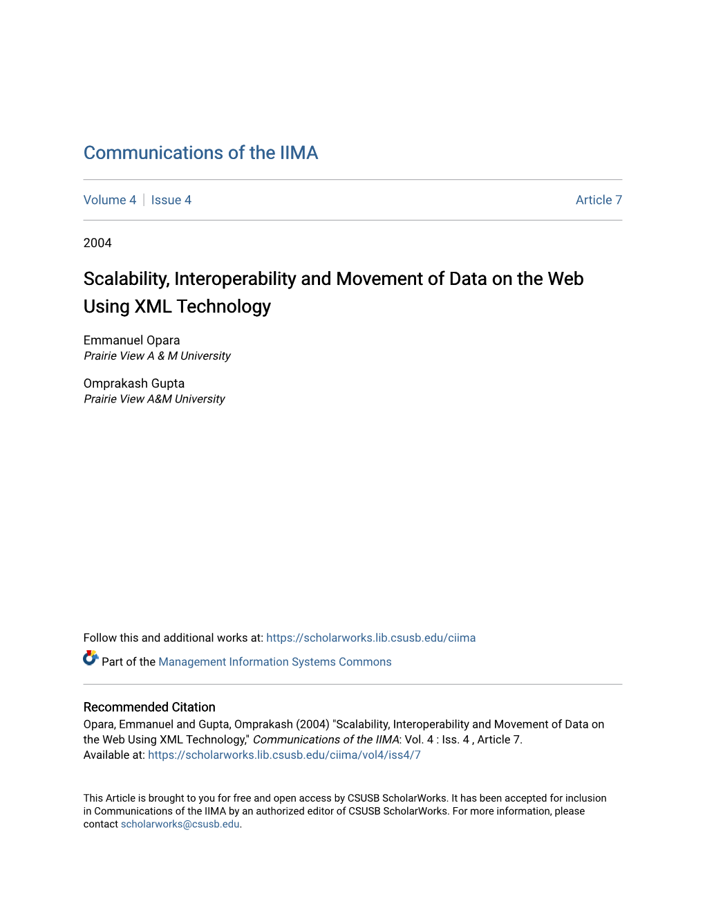 Scalability, Interoperability and Movement of Data on the Web Using XML Technology
