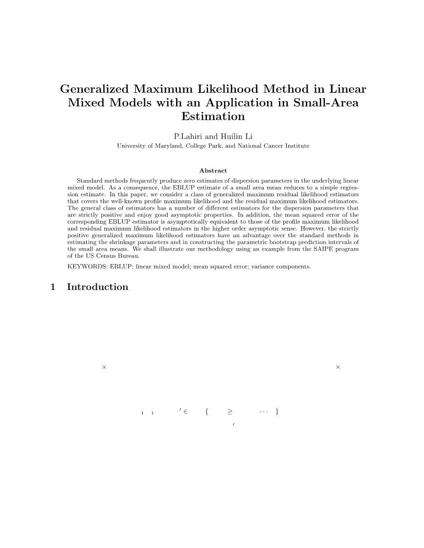 Generalized Maximum Likelihood Method in Linear Mixed Models with an Application in Small-Area Estimation