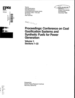 Conference on Coal Gasification Systems and Synthetic Fuels for Power Generation Volume 1: Sections 1-22