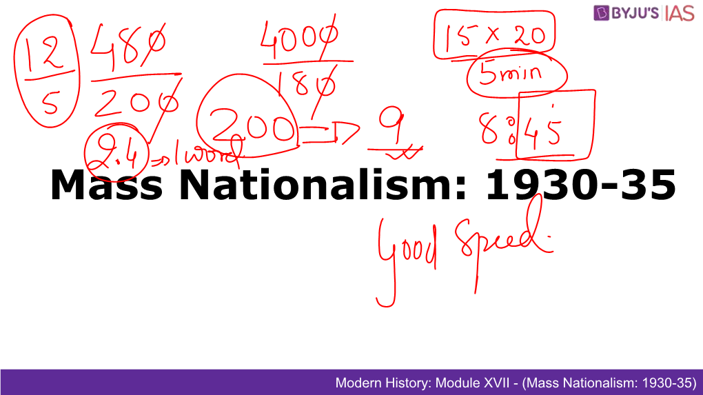 Mass Nationalism: 1930-35