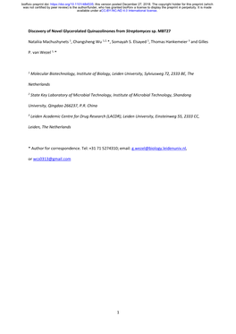 Discovery of Novel Glycerolated Quinazolinones from Streptomyces Sp