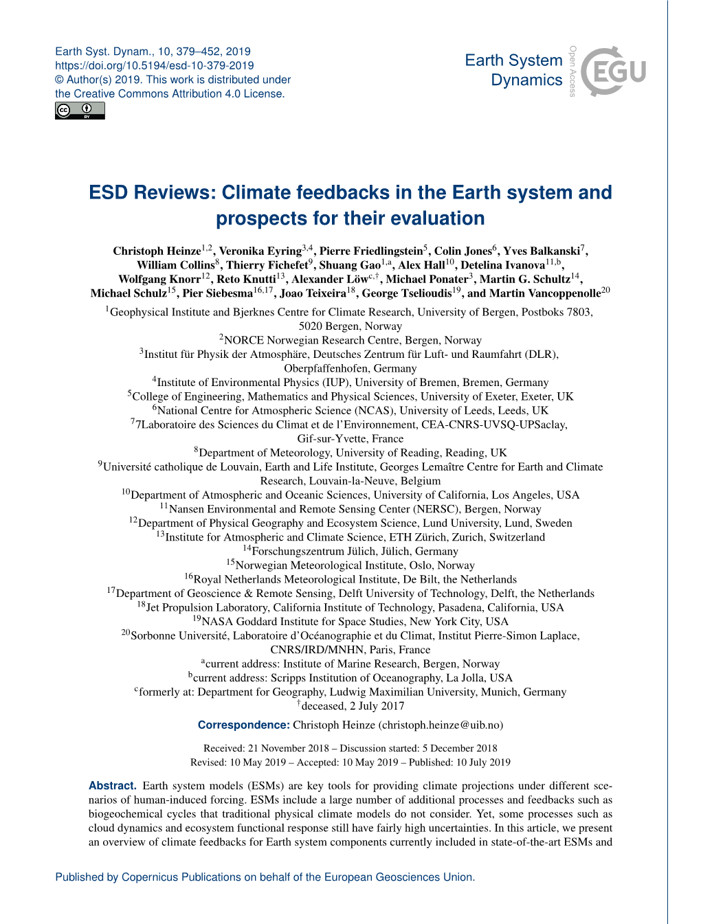 ESD Reviews: Climate Feedbacks in the Earth System and Prospects for Their Evaluation