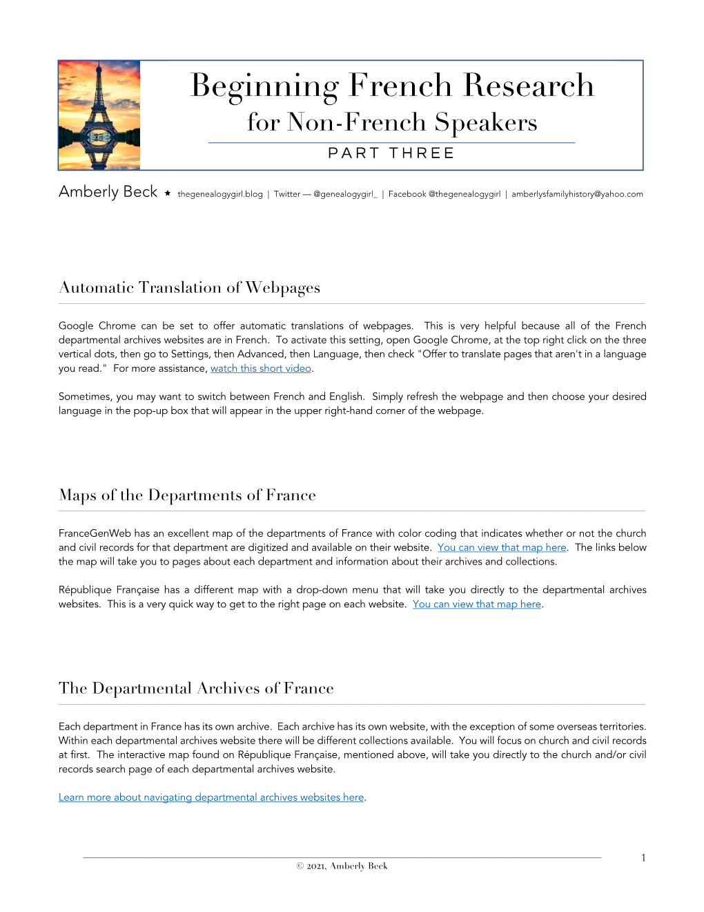 Beginning French Research for Non-French Speakers PART T HREE