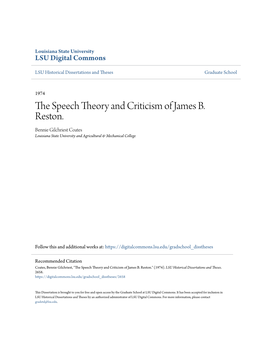 The Speech Theory and Criticism of James B. Reston