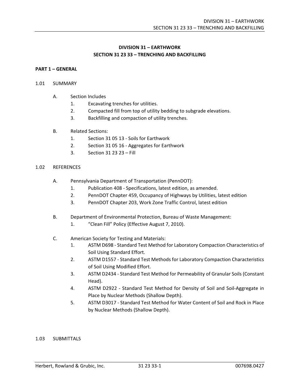 Earthwork Section 31 23 33 – Trenching and Backfilling