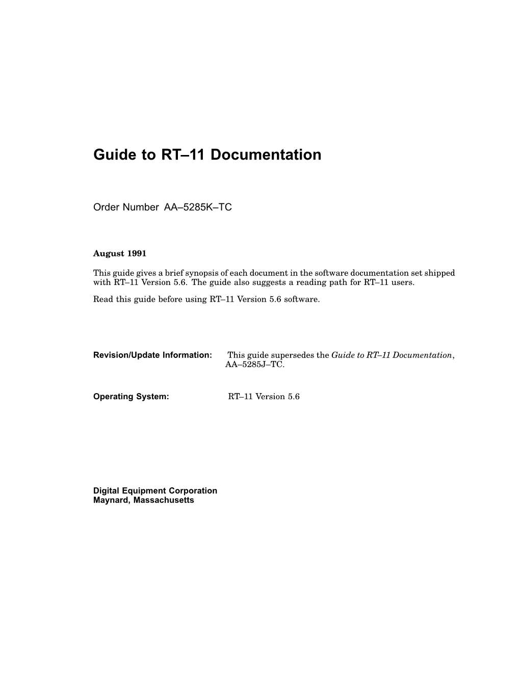 Guide to RT–11 Documentation