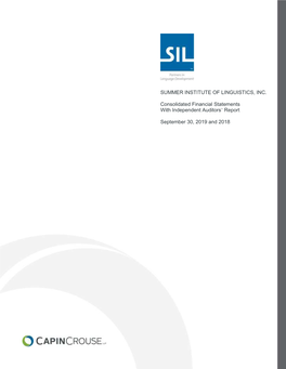 SUMMER INSTITUTE of LINGUISTICS, INC. Consolidated Financial Statements with Independent Auditors' Report September 30, 2019