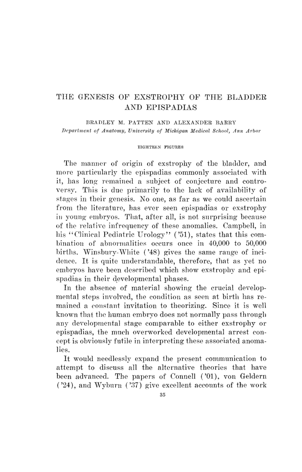 The: Genesis of Exstrophy of the Bladder and Epispadias