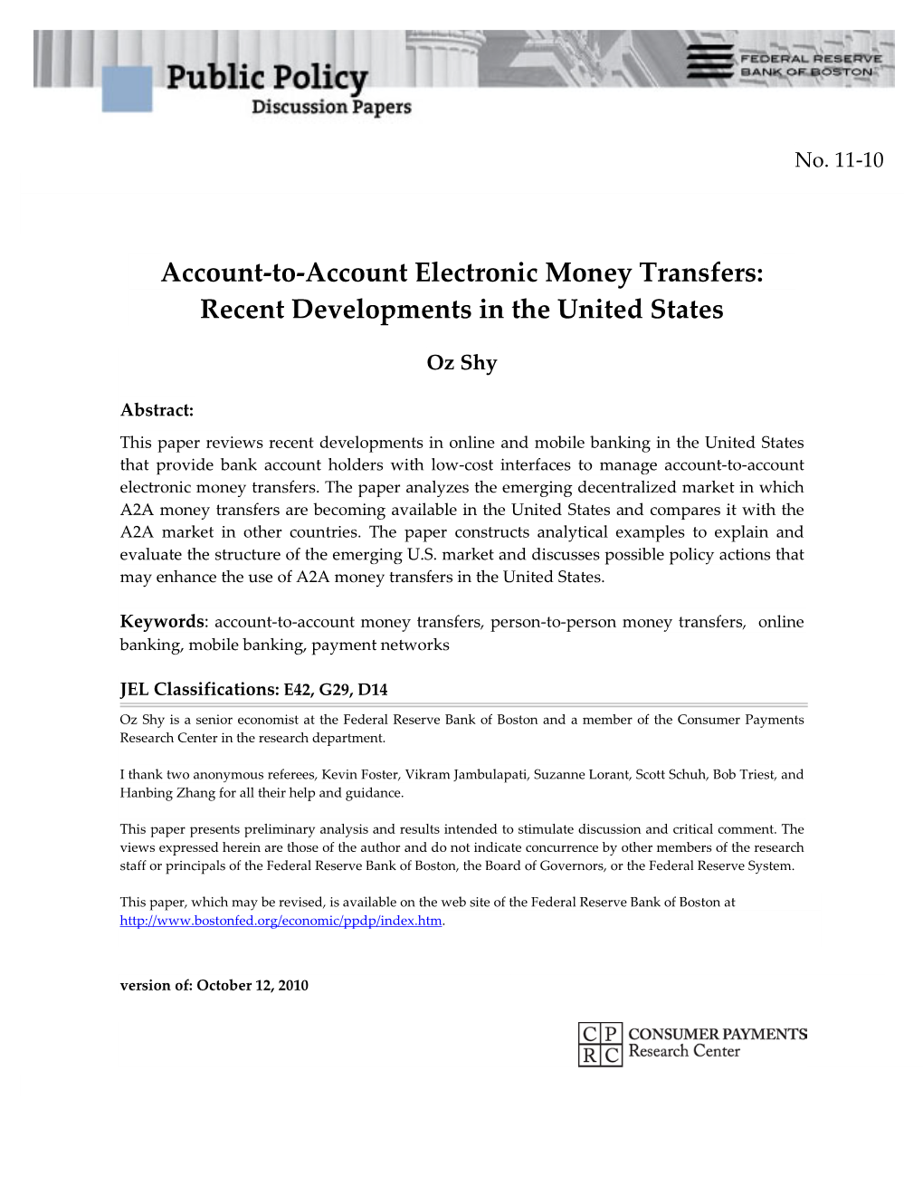 Account-To-Account Electronic Money Transfers: Recent Developments in the United States