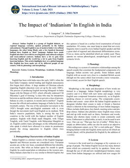 The Impact of 'Indianism' in English in India