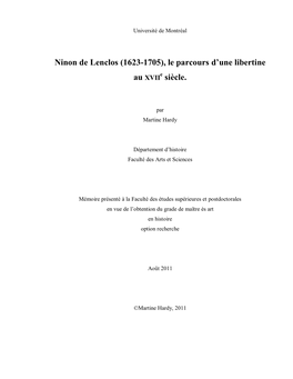 Ninon De Lenclos (1623-1705), Le Parcours D’Une Libertine