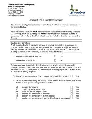 Applicant Bed & Breakfast Checklist