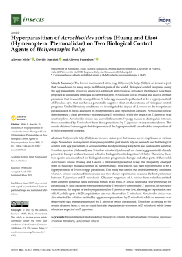 Hyperparasitism of Acroclisoides Sinicus (Huang and Liao) (Hymenoptera: Pteromalidae) on Two Biological Control Agents of Halyomorpha Halys