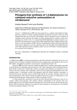 Phosgene-Free Synthesis of 1,3-Diphenylurea Via Catalyzed Reductive Carbonylation of Nitrobenzene*