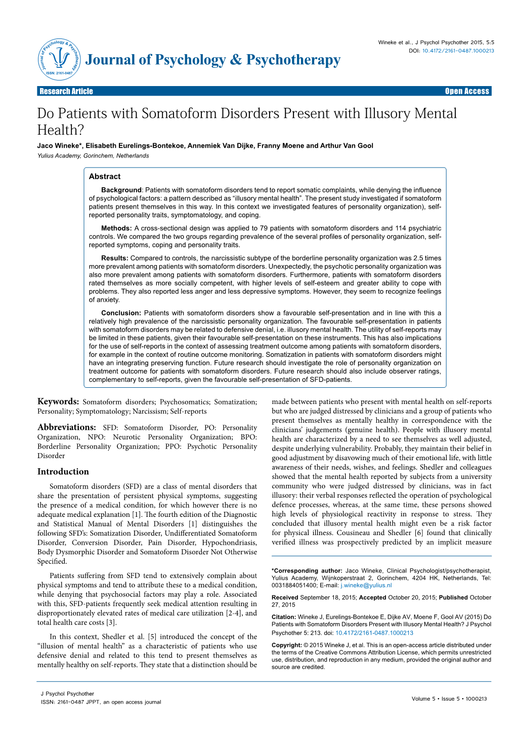 Do Patients with Somatoform Disorders Present with Illusory Mental Health?