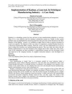 Implementation of Kanban, a Lean Tool, in Switchgear Manufacturing Industry – a Case Study