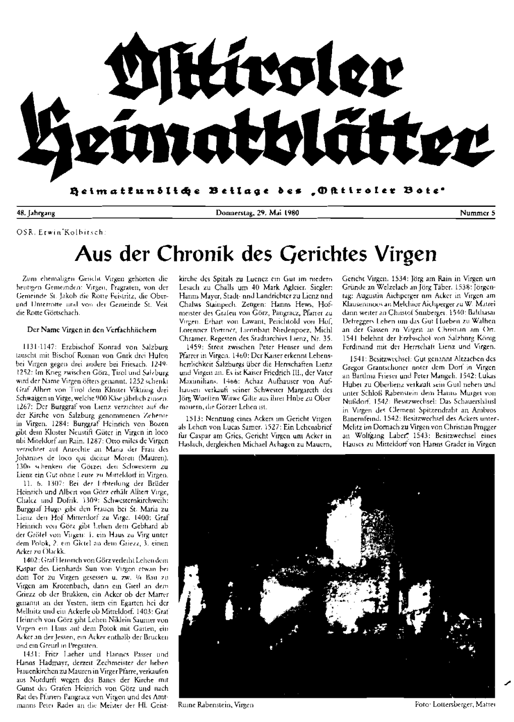 Aus Der Chronik Des (Jerichtes Virgen