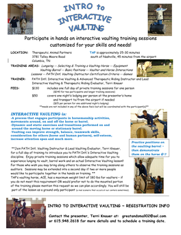 Participate in Hands on Interactive Vaulting Training Sessions Customized for Your Skills and Needs!