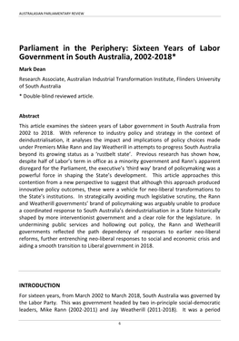 Sixteen Years of Labor Government in South Australia, 2002-2018