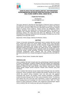 Dari Pluralitas Ke Singularitas: Historiografi Perkembangan Interior Arsitektur Bali Dari Era Bali Kuno Sampai Awal Abad Ke-20