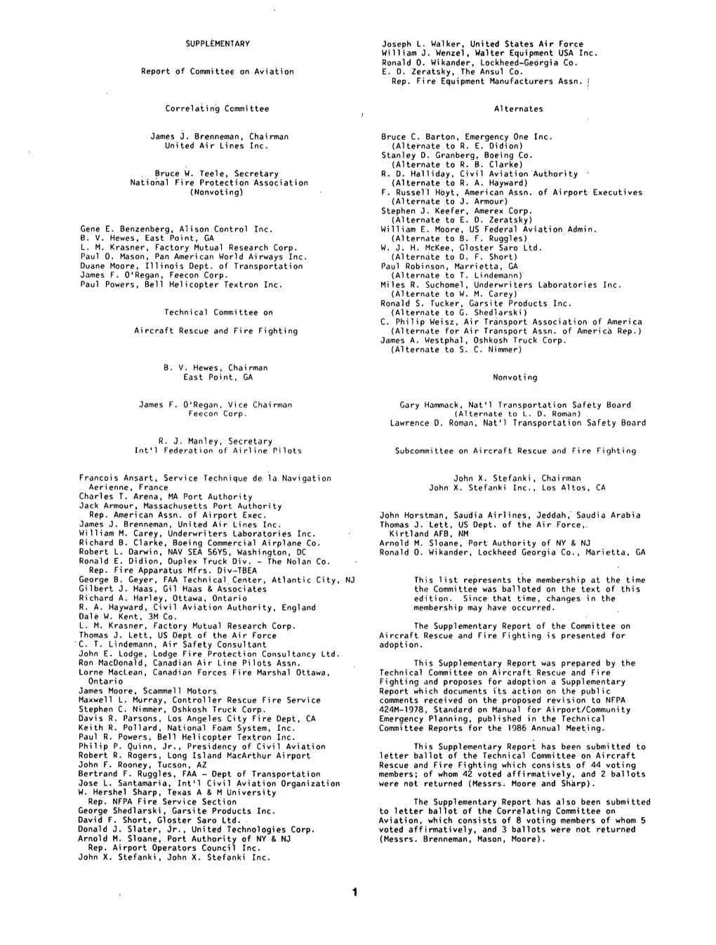 SUPPLEMENTARY Report of Committee on Aviation Correlating