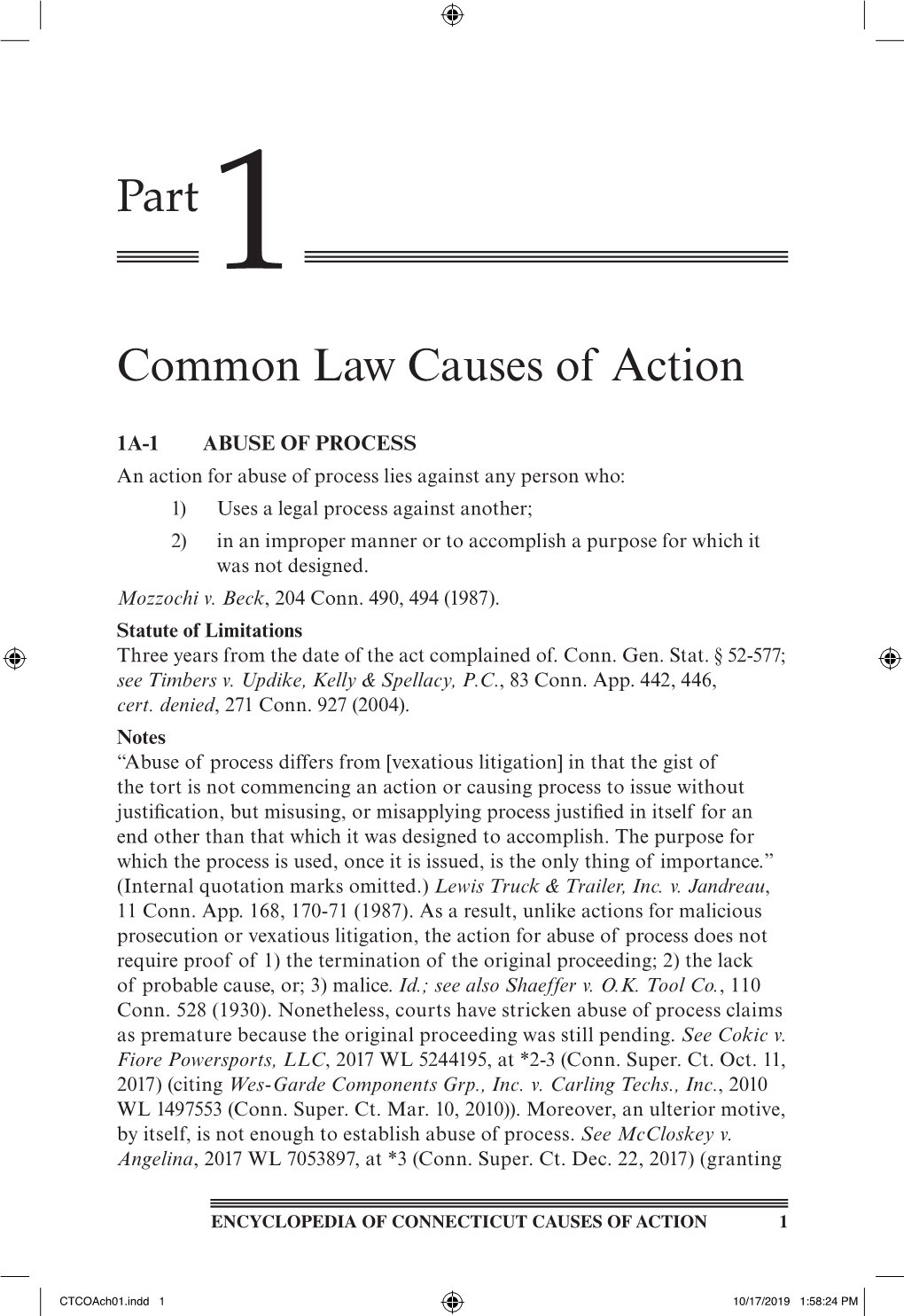 Part 1 Common Law Causes of Action