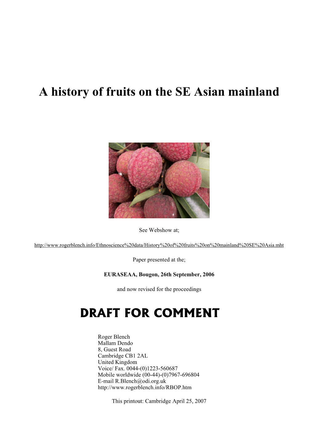 A History of Fruits on the SE Asian Mainland