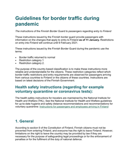 Guidelines for Border Traffic During Pandemic