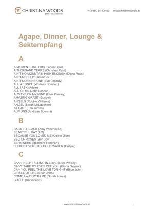 Agape, Dinner, Lounge & Sektempfang A