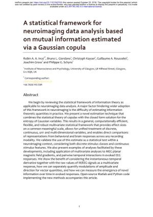 A Statistical Framework for Neuroimaging Data Analysis Based on Mutual Information Estimated Via a Gaussian Copula