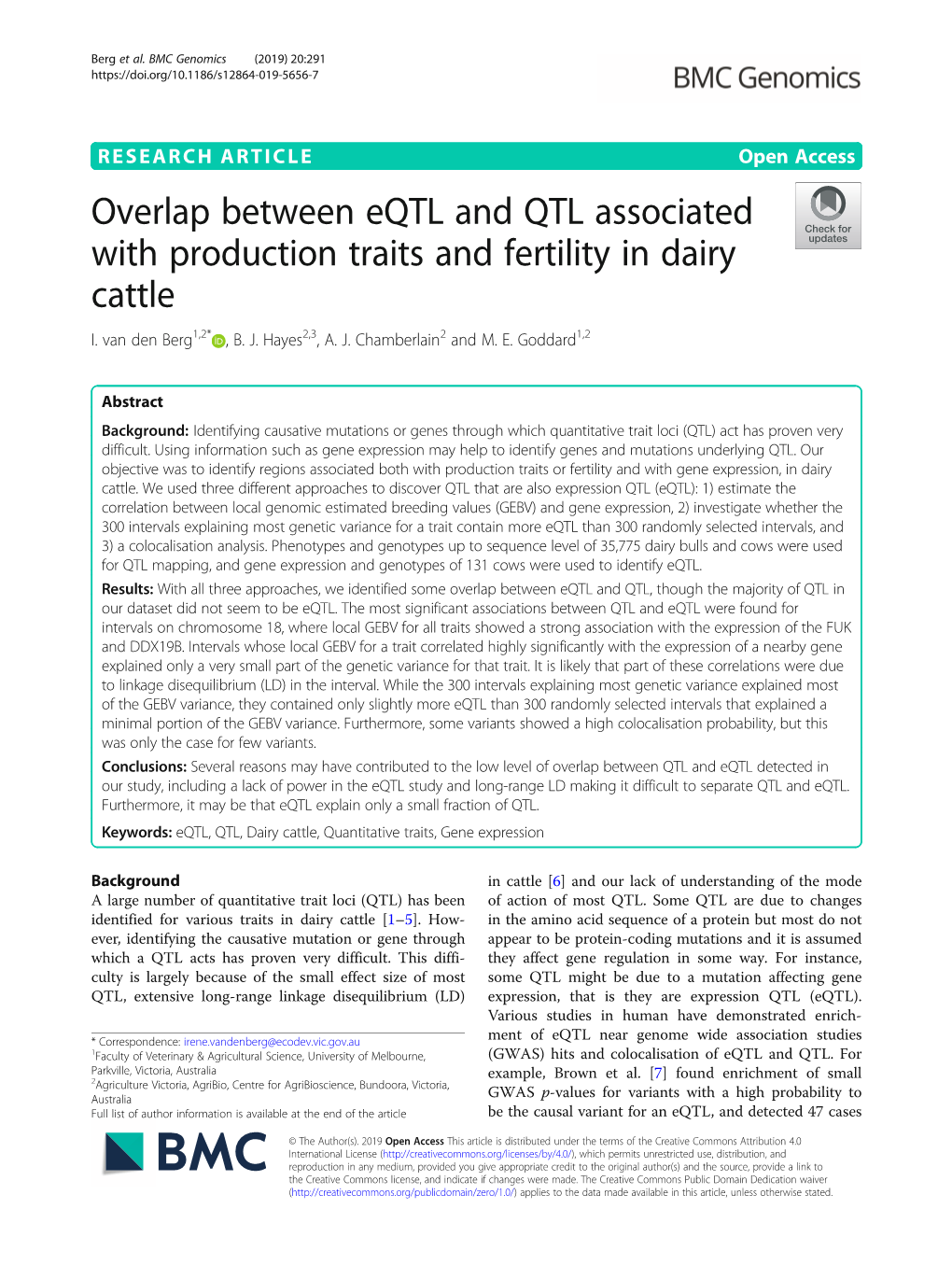 Overlap Between Eqtl and QTL Associated with Production Traits and Fertility in Dairy Cattle I