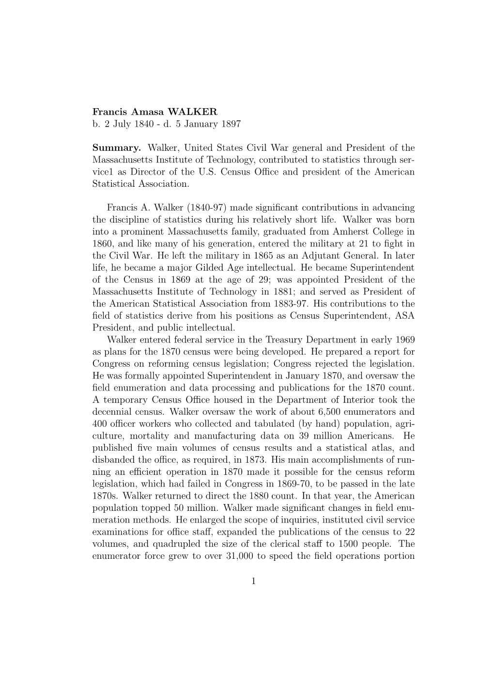 Francis Amasa WALKER B. 2 July 1840 - D