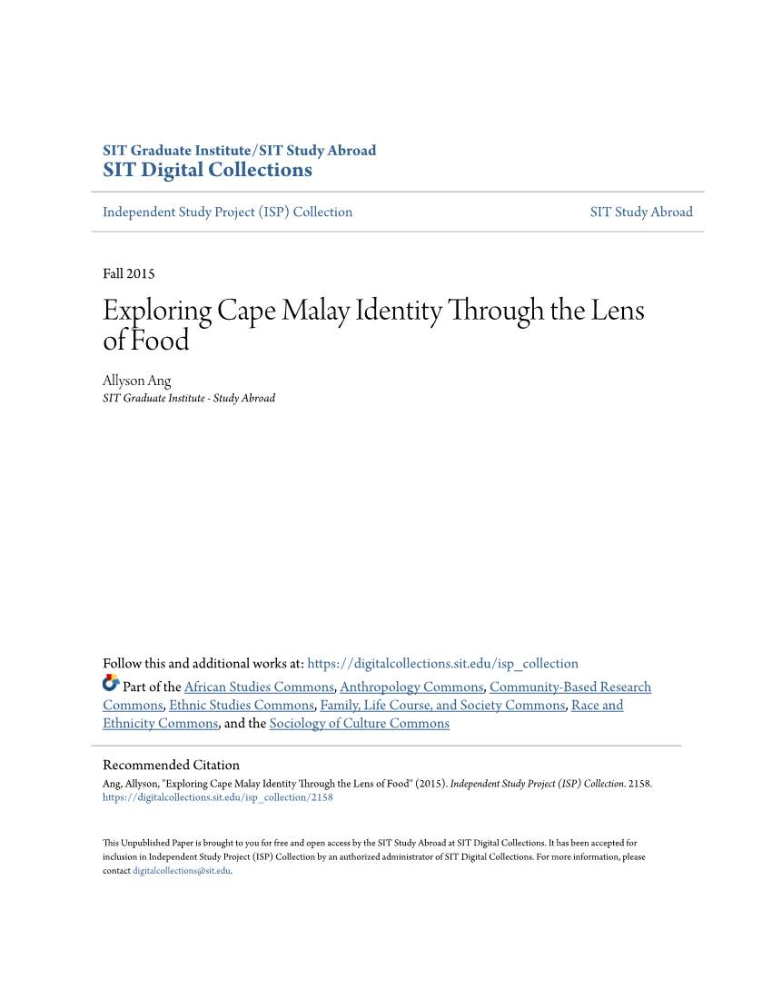 Exploring Cape Malay Identity Through the Lens of Food Allyson Ang SIT