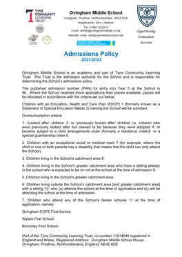 Admissions Policy 2021/2022