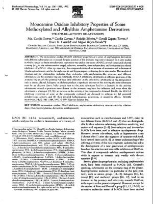 Monoamine Oxidase Inhibitory Properties of Some Methoxylated and Alkylthio Amphetamine Derivatives Strucrure-Acfivity RELA TIONSHIPS Ma