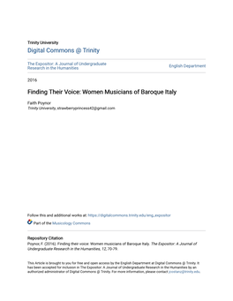 Finding Their Voice: Women Musicians of Baroque Italy