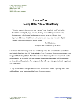 Lesson Four Seeing Color / Color Constancy
