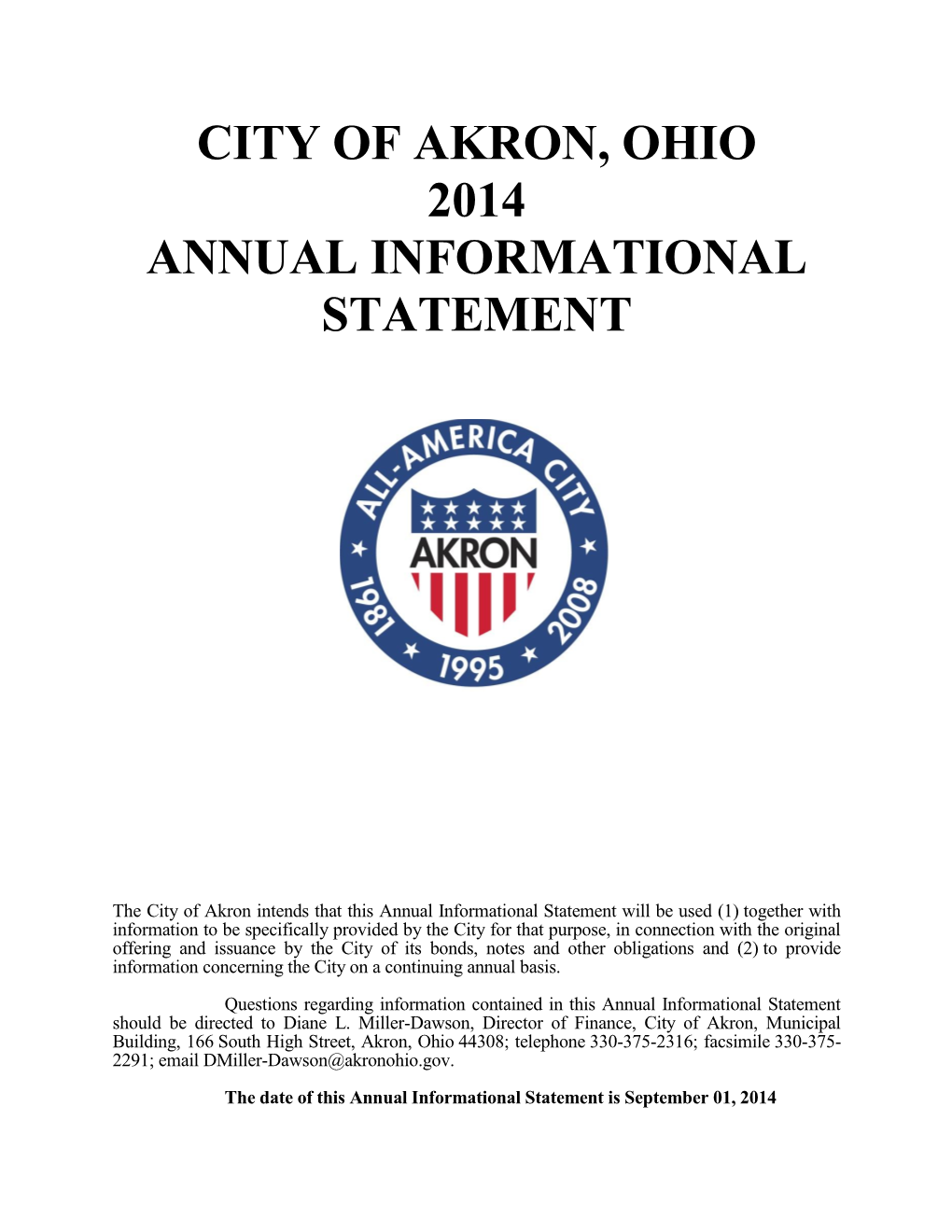 City of Akron, Ohio 2014 Annual Informational Statement