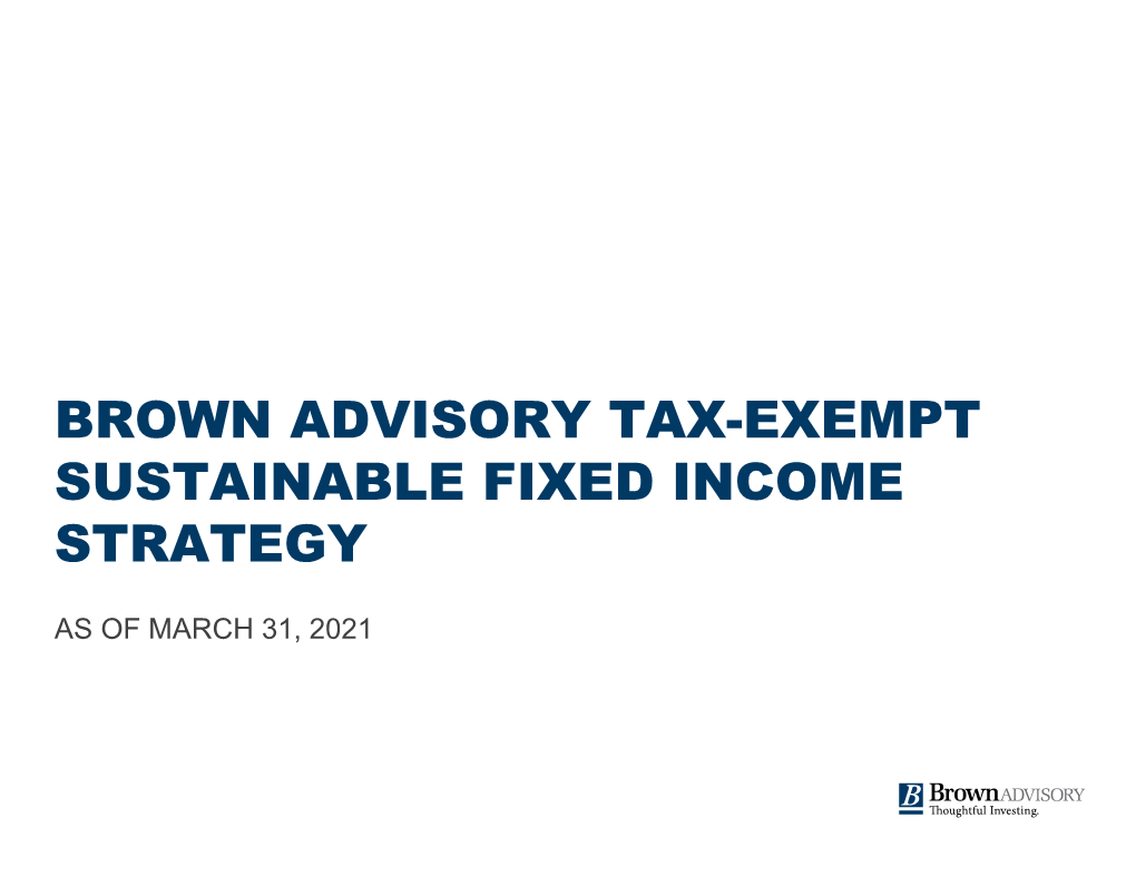 Tax-Exempt Sustainable Fixed Income Pitch Book