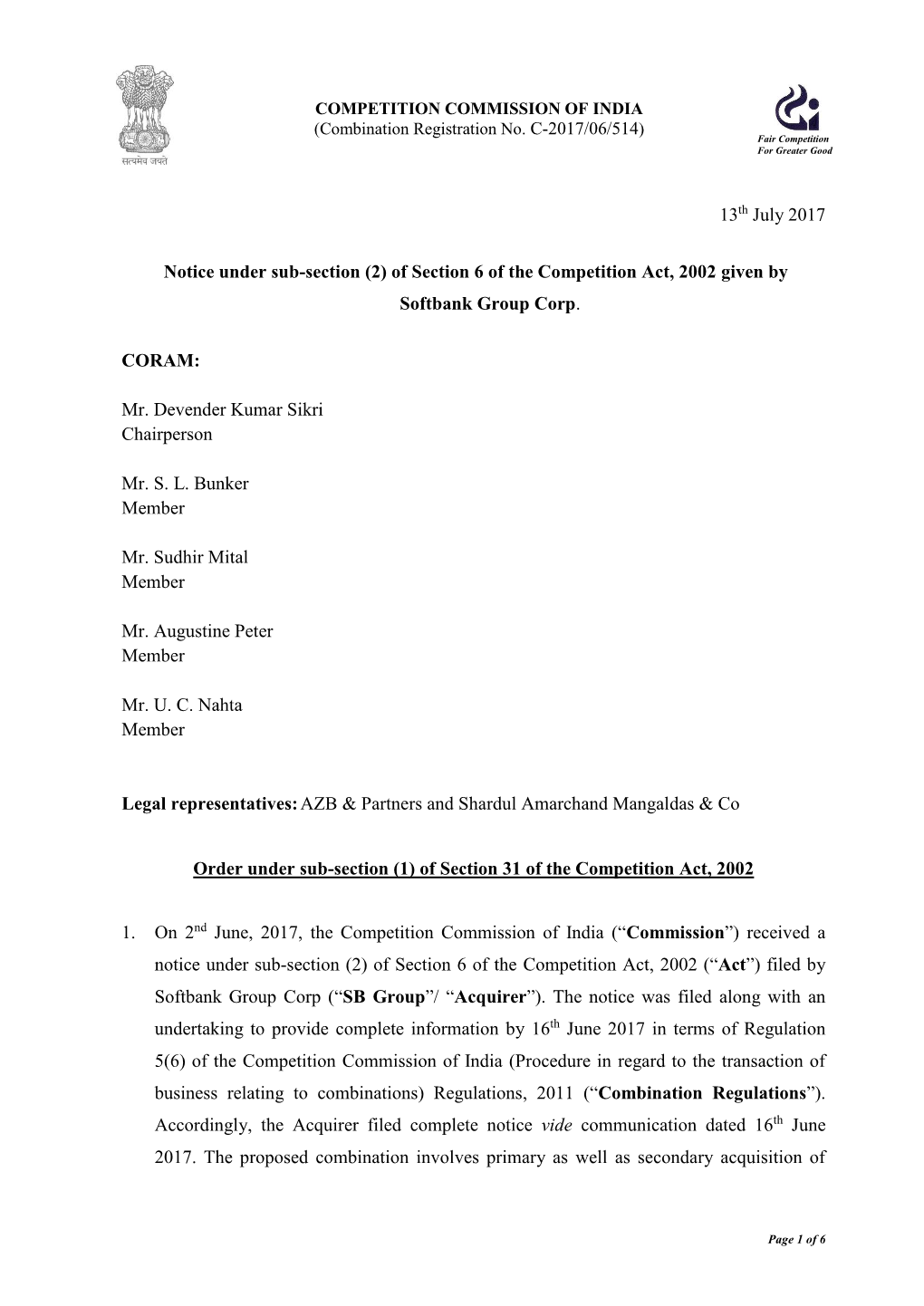 13Th July 2017 Notice Under Sub-Section