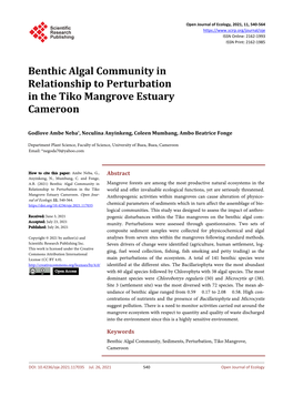 Benthic Algal Community in Relationship to Perturbation in the Tiko Mangrove Estuary Cameroon