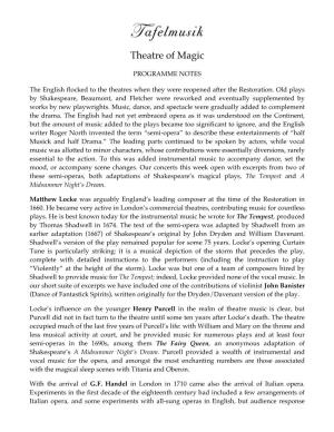 Theatre of Magic Programme Notes