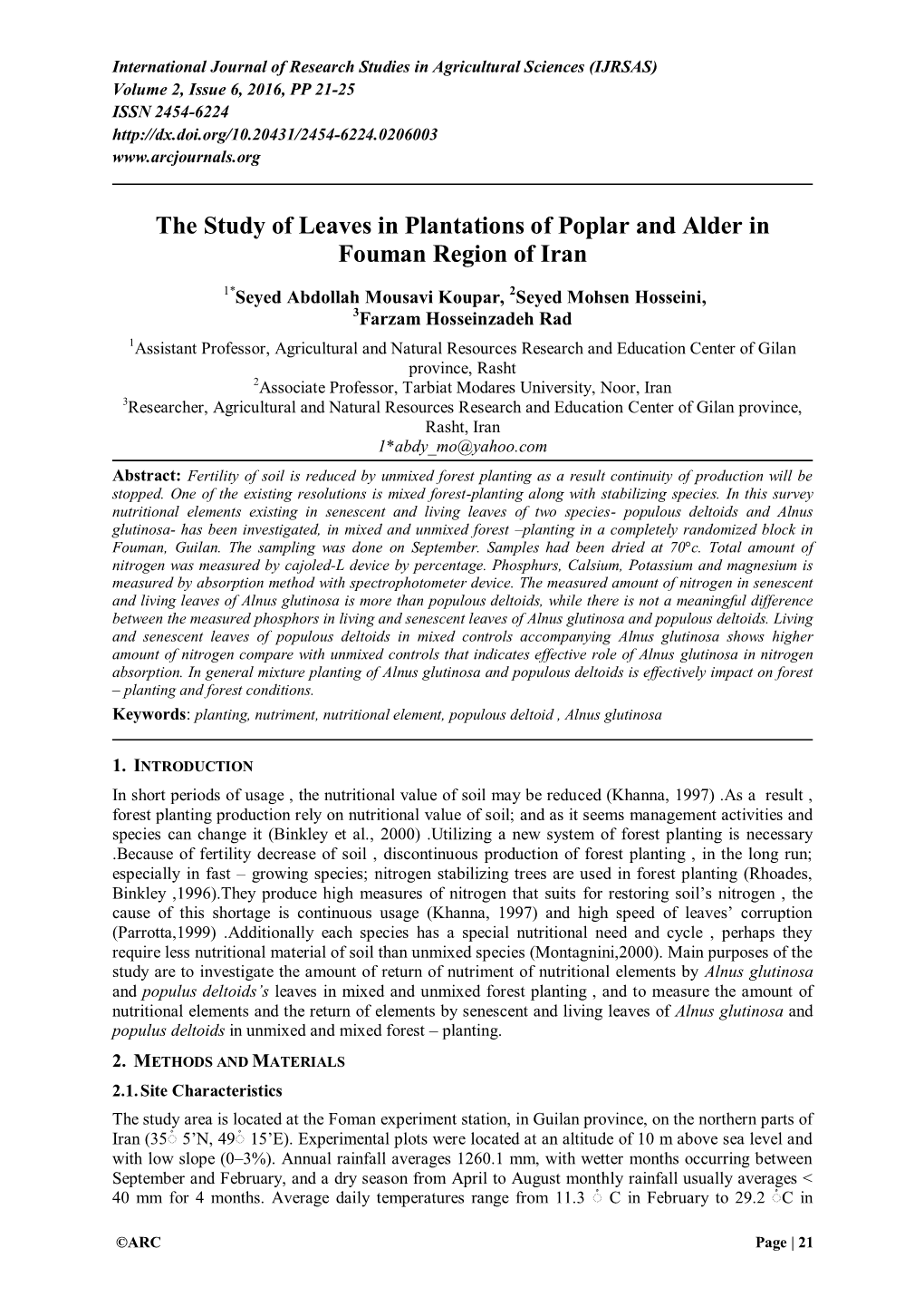 The Study of Leaves in Plantations of Poplar and Alder in Fouman Region of Iran